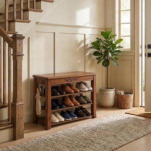 Lift-Top Storage Bench with 3-Tier Shoe Rack