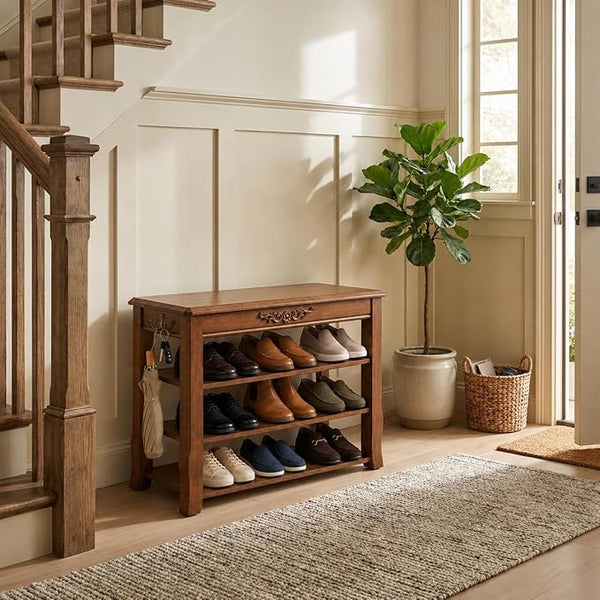 Lift-Top Storage Bench with 3-Tier Shoe Rack