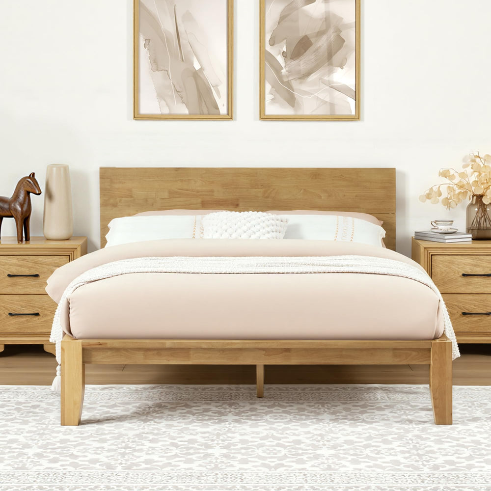 Japandi Solid Wood Platform Bed Frame with Optional Headboard
