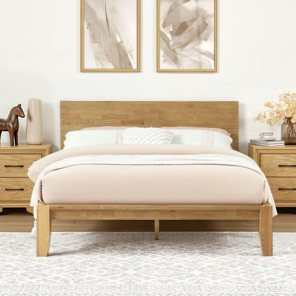 Japandi Solid Wood Platform Bed Frame with Optional Headboard