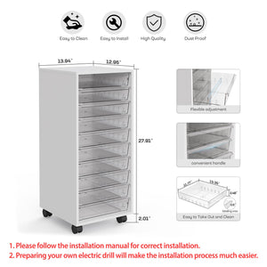 10-Drawer Rolling Storage Cart with Clear Drawers