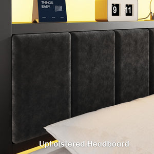 LED Platform Bed Frame with Storage Headboard & Charging Station