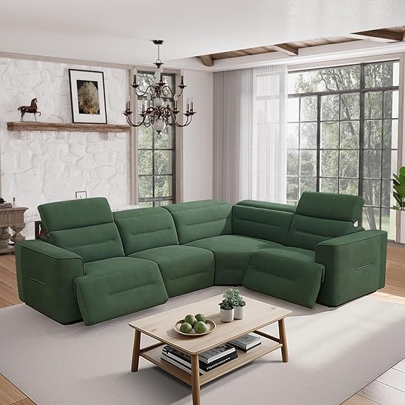 L-Shaped Power Recliner Sectional Sofa with Storage Console & USB Ports