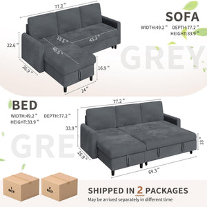 L-Shaped Sectional Sleeper Sofa with Storage Chaise