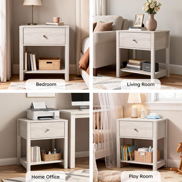 Nightstand with Drawer and Open Storage Shelf