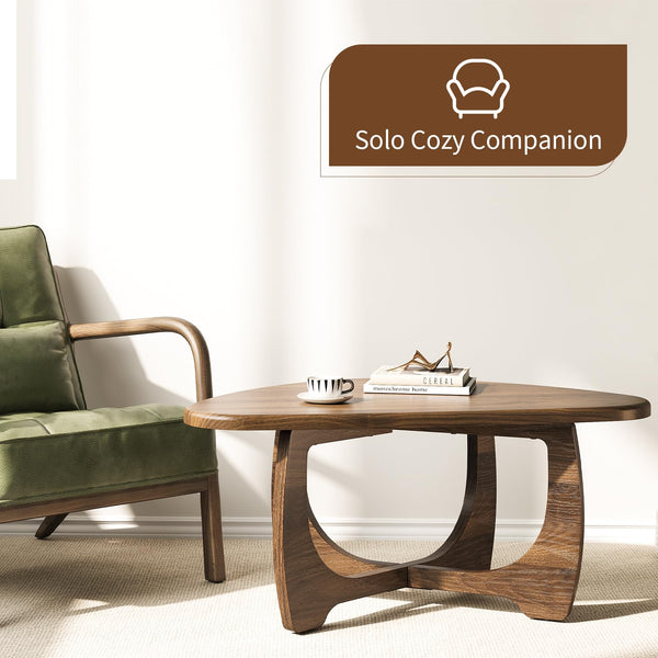 Round Wood Coffee Table with Triangle Base