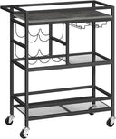 3-Tier Rolling Bar Cart with Wine Rack and Glass Holders