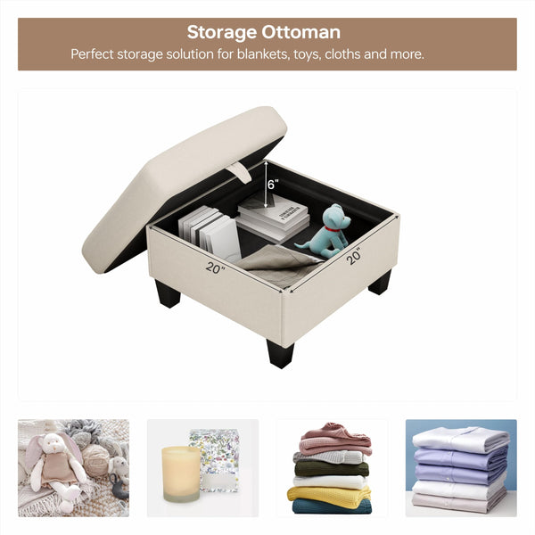 L-Shaped Sectional Sofa with Storage Ottoman
