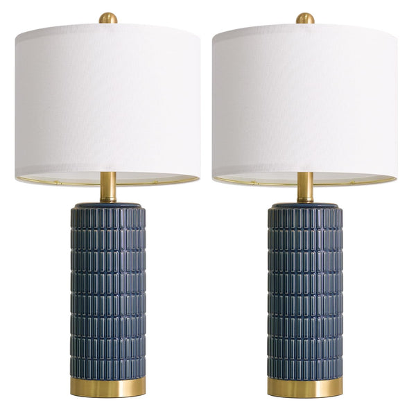 25" Ceramic Table Lamps Set of 2 with Gold Base