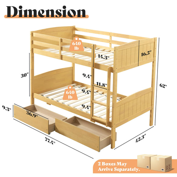 Twin Over Twin Bunk Bed with Storage Drawers