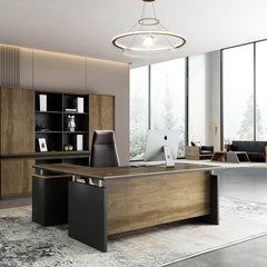 L-Shaped Executive Desk with Drawers & Power Outlet, 63"