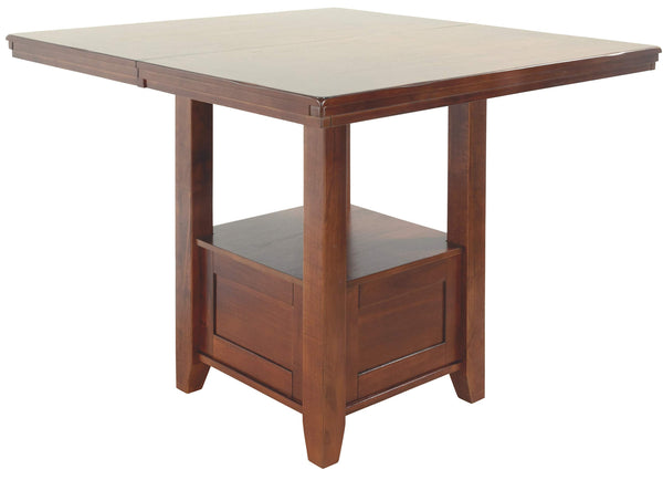 Counter Height Extension Dining Table with Shelf — Medium Brown