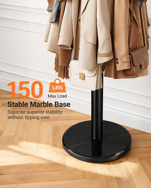 Freestanding Coat Rack with Marble Base & 16 Hooks