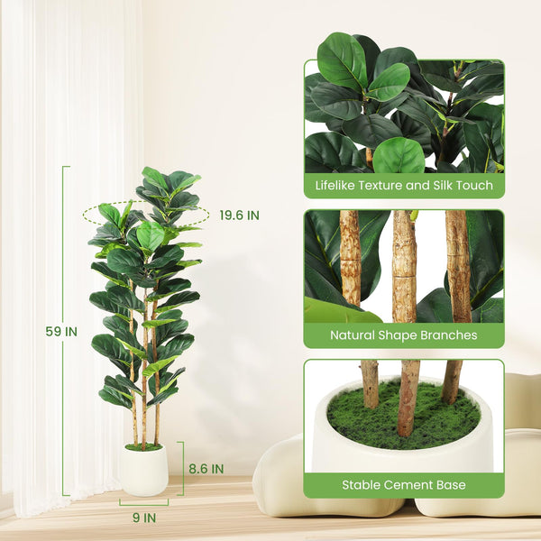 Faux Fiddle Leaf Fig Tree with White Pot