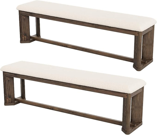 63" Upholstered Bench with Faux Lamb Fur Seat