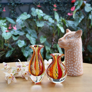 Hand Blown Glass Vase – Red Murano Style Boho Art Glass