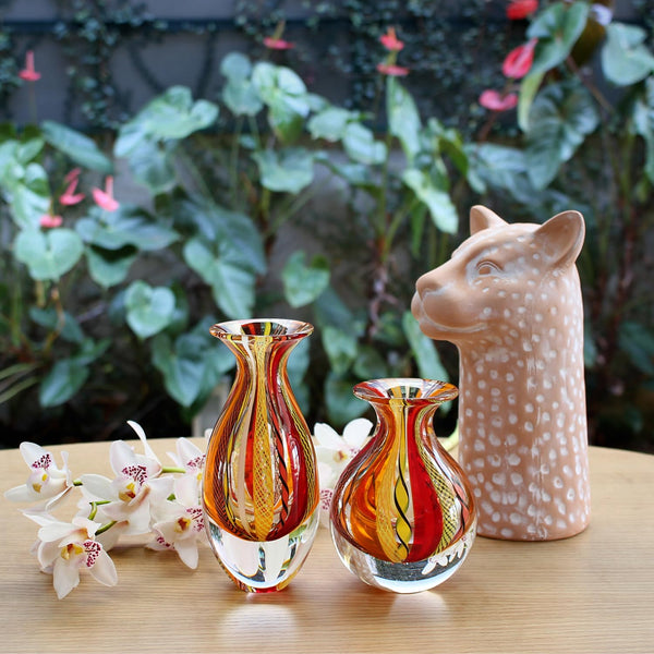 Hand Blown Glass Vase – Red Murano Style Boho Art Glass