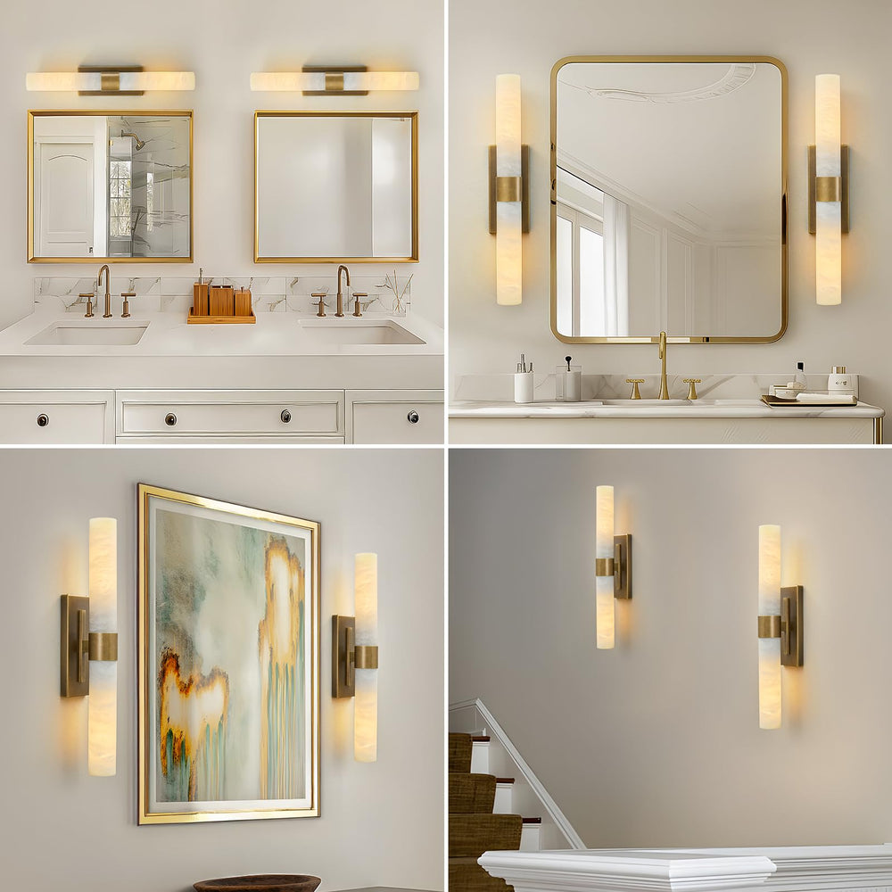 Brass Wall Sconce with Marble Shade – Bathroom Vanity Light