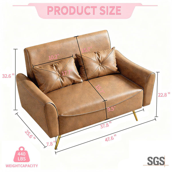 48" Faux Leather Loveseat Sofa – Mid-Century Modern 2-Seater