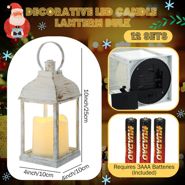 White LED Flameless Candle Lanterns Set of 12 – 10 Inch Battery Operated Indoor Outdoor Hanging Lights