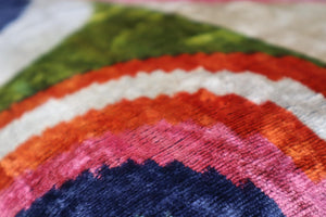 Silk Velvet Throw Pillow 16x24 – Rainbow Ikat Bohemian Accent Cushion