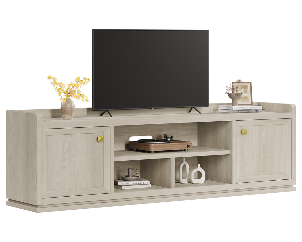 67" Fluted TV Stand with Cabinets & Open Shelves