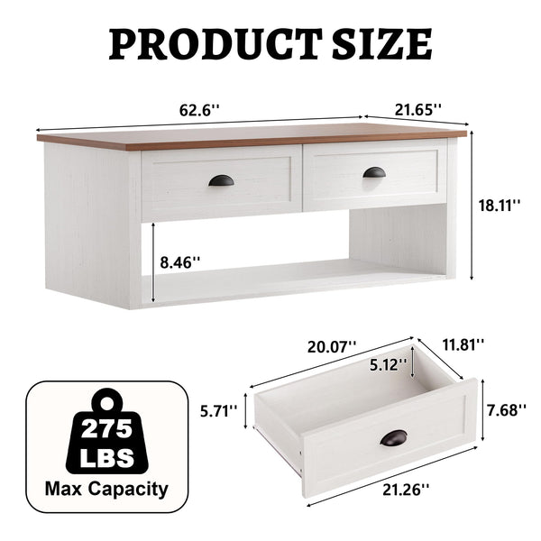 Farmhouse Coffee Table with Storage Shelf