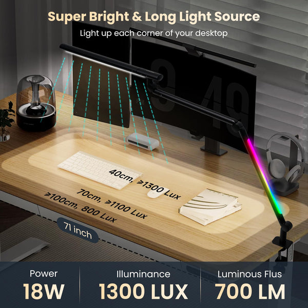 LED Desk Lamp with Clamp & RGB Ambient Light
