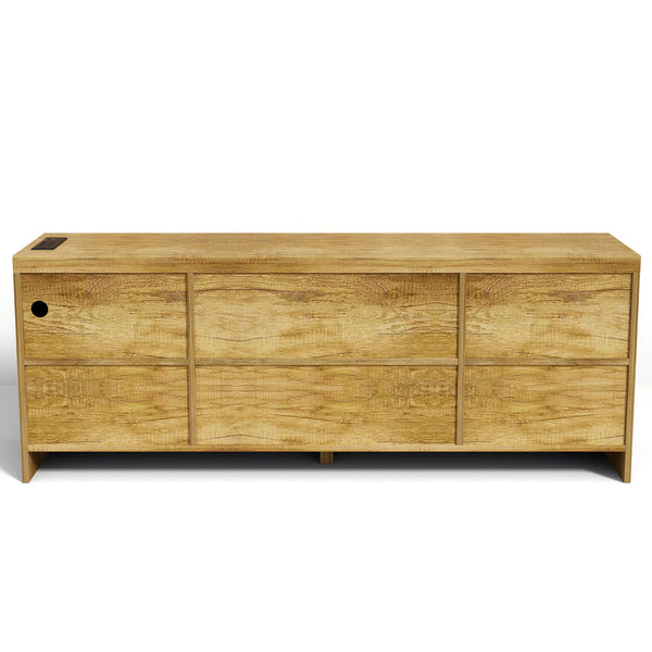 70-Inch Farmhouse TV Stand with Power Outlets & Storage Cabinets