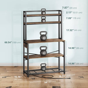 5-Tier Baker's Rack with Power Outlets and Microwave Stand, 38 Inch Kitchen Shelf with Storage