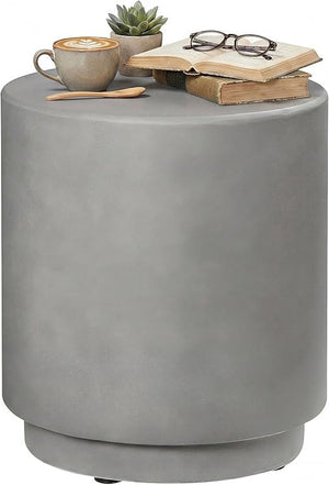 Round Concrete Finish Side Table with Adjustable Feet