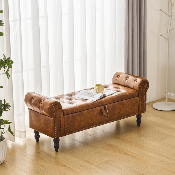Upholstered Storage Bedroom Bench – Queen Size End of Bed Ottoman