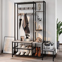 5-in-1 Hall Tree with Shoe Bench, Coat Rack & 4-Tier Shelves, Industrial