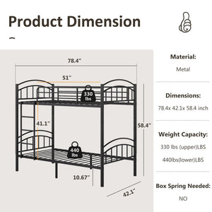 Twin Over Twin Bunk Bed Frame with Ladder & Guardrails