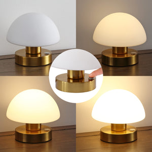 Rechargeable Portable LED Mushroom Table Lamp with Frosted Glass Shade