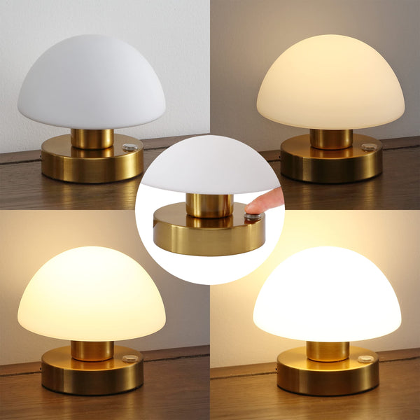 Rechargeable Portable LED Mushroom Table Lamp with Frosted Glass Shade