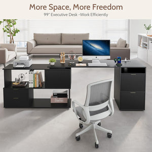 L-Shaped Desk with Drawers & Power Outlet – 66 Inch Corner Computer Desk