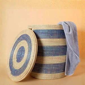 African Woven Wicker Storage Basket with Lid