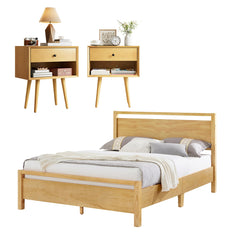 3-Piece Solid Wood Bedroom Set with Platform Bed & Nightstands