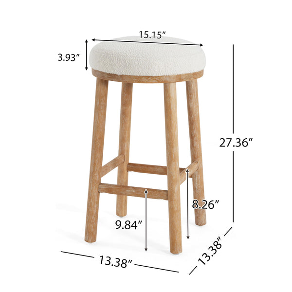 Christopher Knight Home Aubrie Counter Height Bar Stools Set of 2, Boucle Fabric Round Bar Stool for Kitchen Island, Wooden Backless Dining Room Chair, Counter Stool with Footrest, Natural+Milky White