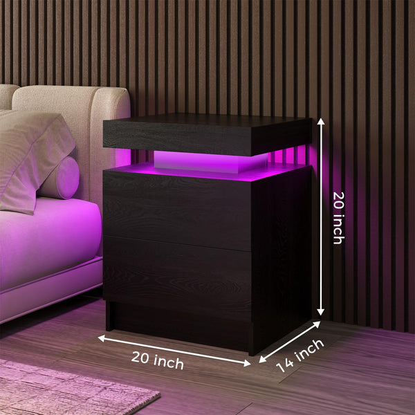 LED Nightstand Set of 2 with Drawers & Open Shelf