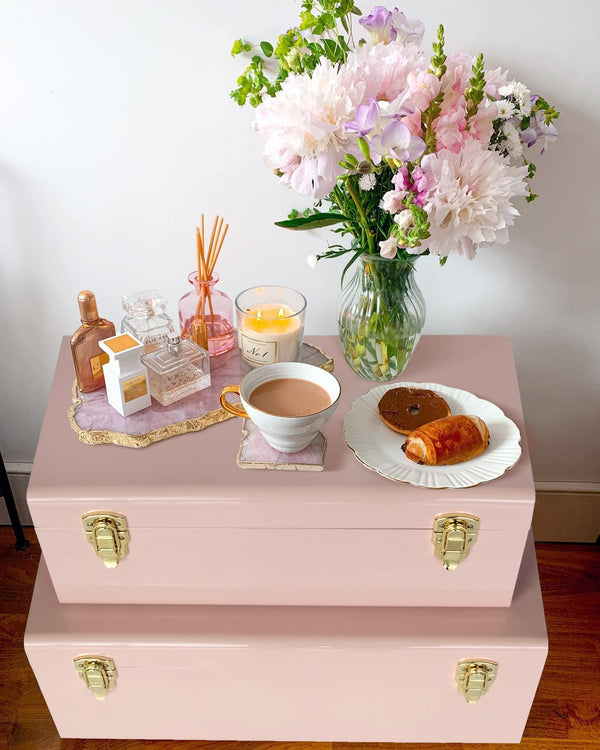 Metal Storage Trunk Set of 2 with Locking Clasps