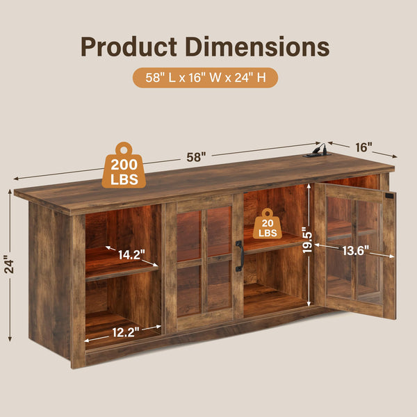 Farmhouse LED TV Stand with Power Outlet & LED Lighting