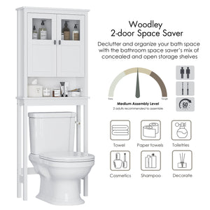 Over-Toilet Bathroom Storage Cabinet with Glass Doors & Adjustable Shelves
