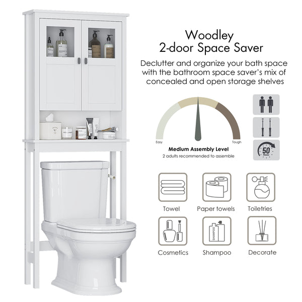 Over-Toilet Bathroom Storage Cabinet with Glass Doors & Adjustable Shelves