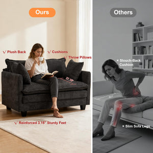 50" Loveseat Sofa with Deep Seat and Pillows
