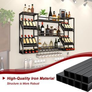 Wall Mounted Wine Rack with Glass Holder & Floating Bar Shelves