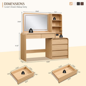 Vanity Desk with Mirror, Lights & 5 Drawers