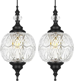 Vintage Glass Pendant Lights Set of 2 – G9 Adjustable Hanging Lights