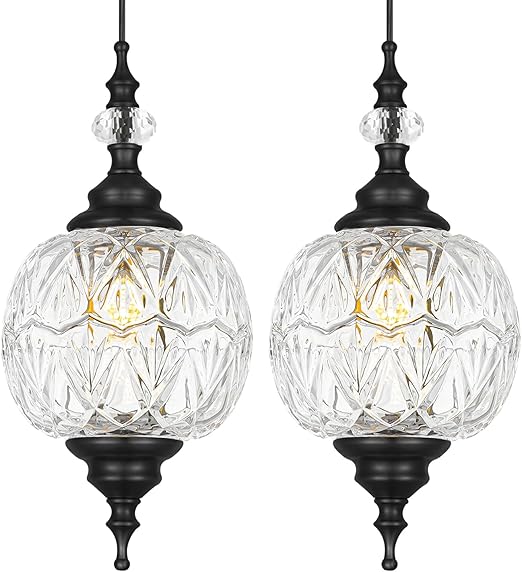 Vintage Glass Pendant Lights Set of 2 – G9 Adjustable Hanging Lights